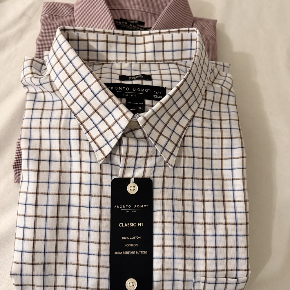 NWT Pronto Uomo Men's Dress Shirt Size-16/5-32/33 Button Up Non Iron Classic Fit - Picture 2 of 16